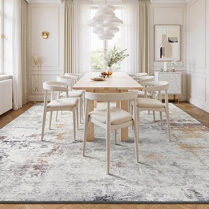 Rugflix 8x10 Area Rugs for Living Room, Washable Large Rug Stain-Resistant Low Pile, Modern Neutral Carpet for Dining Room Home Office Kid Room Nursery Bedroom, Grey Brown