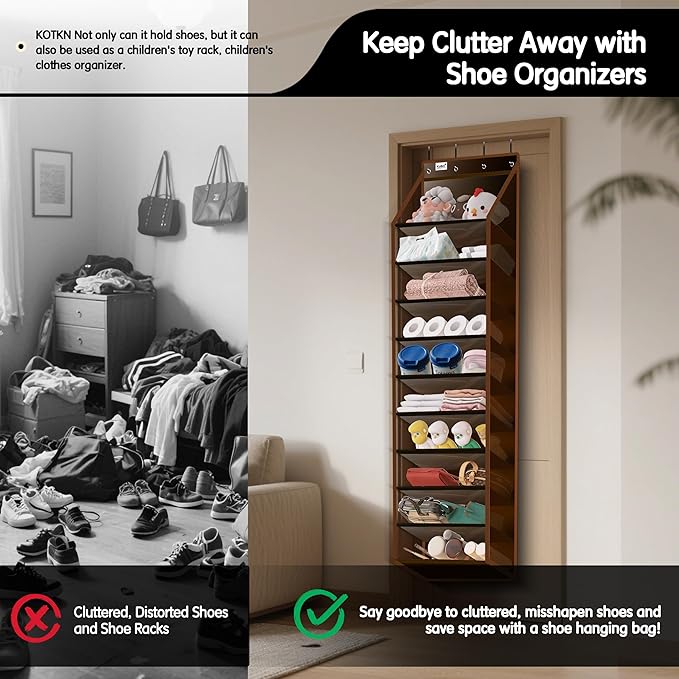 10 Tier Over The Door Organizer - Heavy Duty Hanging Storage Rack with Sturdy Oxford Fabric, Holds 20+ Pairs of Footwear, Boots & Sneakers, Saves 50% Closet Space (Dark Curry)
