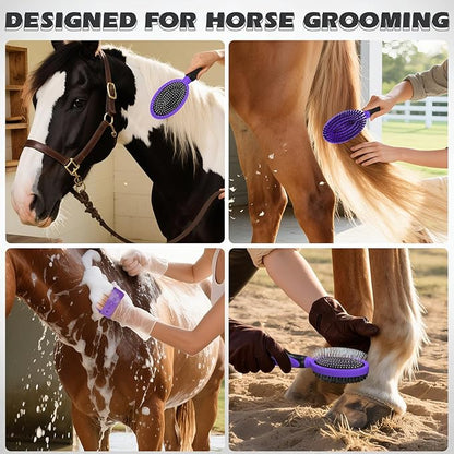 2PCS Pet Grooming Tools - Double-Sided Brush for Shedding and Bathing, Suitable for Short/Long Haired Dogs Cats and Horses, Deshedding Dog Brush, Mane & Tail Combs for Horses - Pet Supplies (Purple)