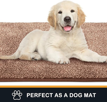PURRUGS Dirt Trapping Door Mat 31.5" x 70", Non-Slip Machine Washable Entryway Rug, Dog Doormat, Indoor Front Door Mat, Super Absorbent Entry Rug for Muddy Shoes & Paws, Brown-Light Cream