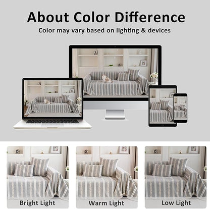 Couch Cover for Dogs Washable Sofa Cover, Sectional Couch Covers, Sofa Covers for 2 Cushion Couch, Non Slip Stripe Sofa Slipcovers Furniture Protector, Couch Protector from Cat Claws, Light,75''x102''