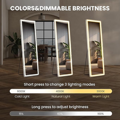 Alpen Full Length Mirror with LED Light, Floor Mirror with Dimming & 3 Color Lighting, 61" x 16" Free Standing Floor Mirrors, Full Body Mirrors for Bedroom, Dressing Room, Cloakroom
