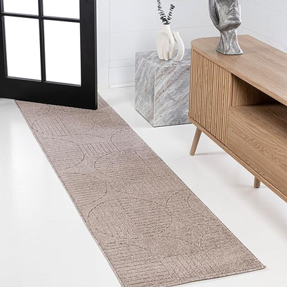 JONATHAN Y Nordby High-Low Arch Striped Indoor/Outdoor Runner Rug, 2x8, Taupe/Beige, for Patio, Backyard, Living Room, Bedroom, Office, Hose-Washable (SCN104D-28)