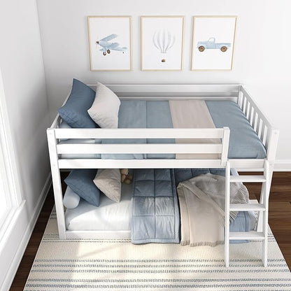 Max & Lily Fundamental Twin Low Bunk Bed, Kids Solid Wood Modern Bed Frame with Strong Wooden Slats, Non-Toxic Finishes, High Weight Capacity, White