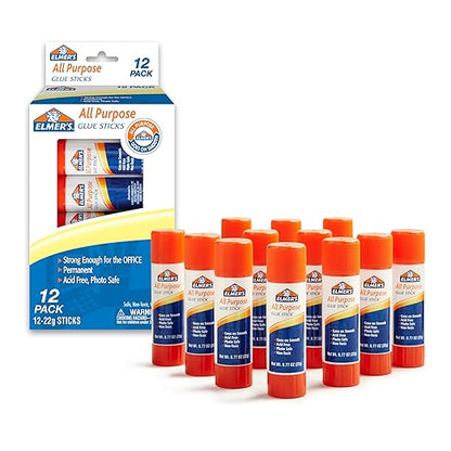 Elmer's All Purpose Glue Sticks,Washable & Non-Toxic,Clear,22 Grams,- Classroom,Household,Craft Projects,Poster,Vision Board,#1 Teacher Brand,12 Count (Pack of 8)