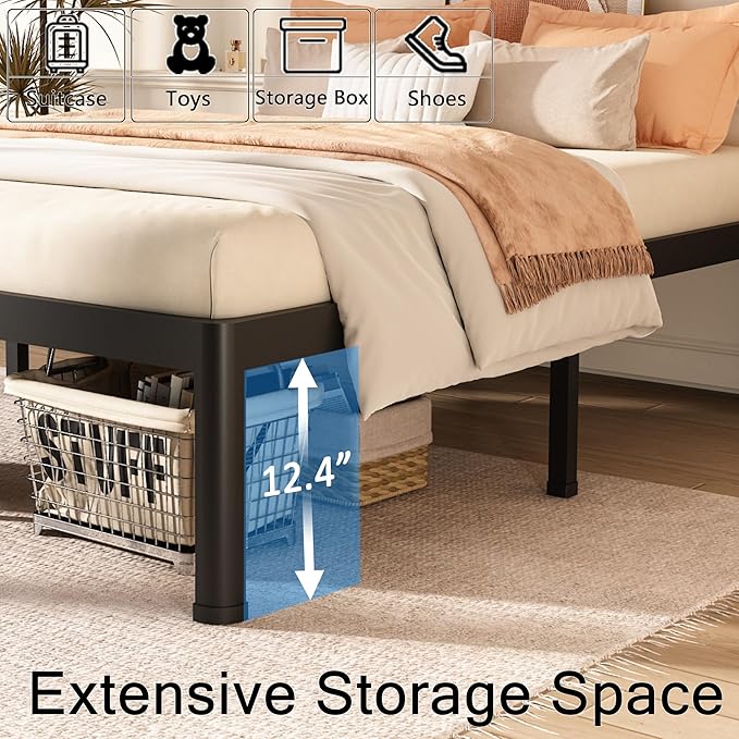 FUIOBYVV King Bed Frame with Round Corner Edge Legs, 14 Inch High 3500 lbs Heavy Duty Metal Platform Bed Frame King Size, No Box Spring Needed/Noise Free/Steel Slat Support/Non-Slip, Black