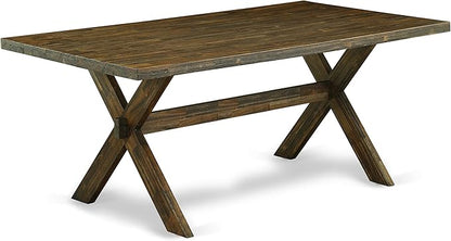 East West Furniture X777FL716-6 6 Piece Dining Table Set Contains a Rectangle Table with X-Legs and 4 Dark Khaki Linen Fabric Upholstered Chairs with a Bench, 40x72 Inch, Multi-Color