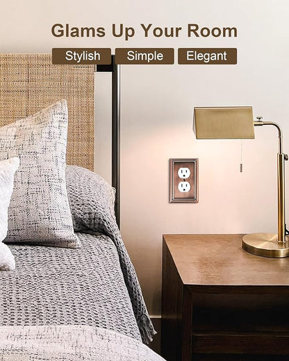 6-Pack Duplex Outlet Cover Plate, Antique Copper Metal Wall Plates for Electrical Outlets, 1 Gang Receptacle Cover, Pearls Decorative Switch Plates and Outlet Covers