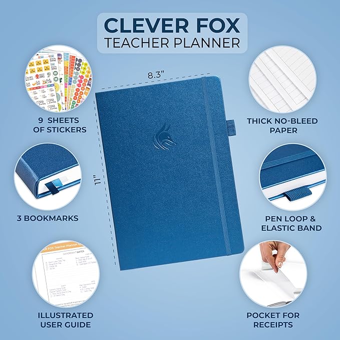 Clever Fox Teacher Planner – School Year Planner with Calendars & Lesson Plans – Book for Classroom & Homeschool Organization, A4 (Mystic Blue)