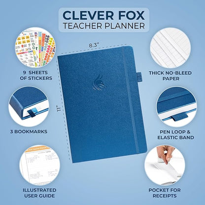 Clever Fox Teacher Planner – School Year Planner with Calendars & Lesson Plans – Book for Classroom & Homeschool Organization, A4 (Mystic Blue)