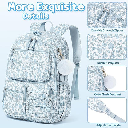 Fimibuke School Backpack for Girls Boys - 3PCS Corduroy Kids Backpack Set with Lunch Box & Pencil Pouch, Lightweight Teen Girls School Bag Laptop Bag Travel Daypack for Elementary Middle High School