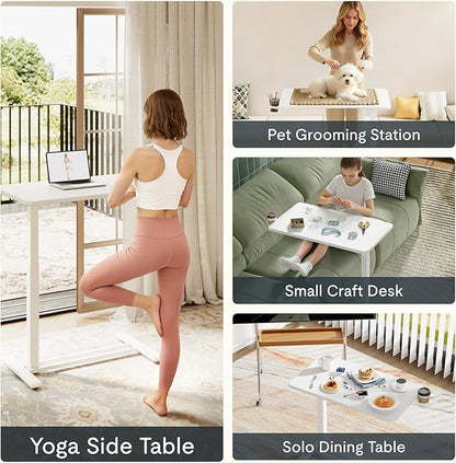 FLEXISPOT Mobile Standing Desk with Wheels Pneumatic Laptop Desk Rolling Computer Cart Movable Height Adjustable Small Sit Stand Desk Computer Workstations Home Use(27.6" W x 15.7" D,Mahogany)