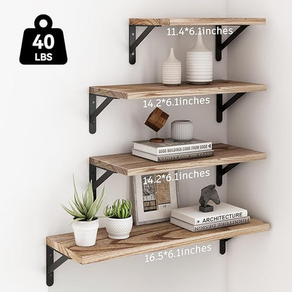 YGEOMER Floating Shelves for Wall Different Sizes Farmhouse Wall Shelf for Bedroom, Bathroom Storage, Living Room and Kitchen Decor(Set of 4)