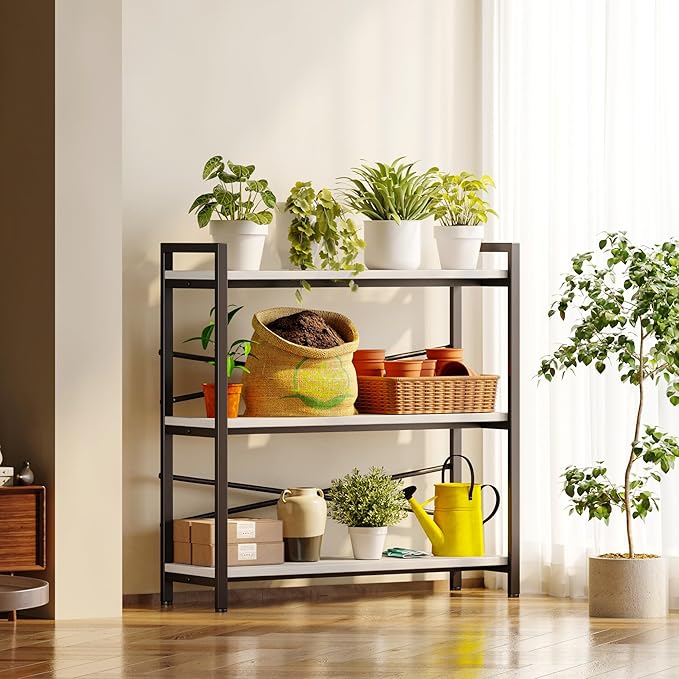 Book Shelf, 3 Tier Bookshelf 31.49" Width, Book Shelf Storage and Organization, Wooden and Metal Industrial Bookcase, Large Book Shelves for Home Living Room Bedroom Office Storage(White)