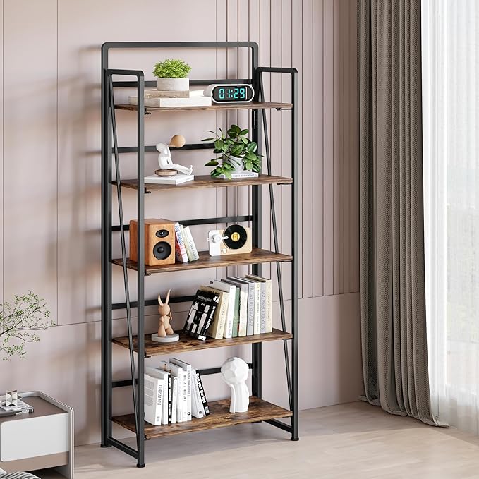 BHG No Assembly Folding Bookshelf for Living Room,Collapsible Book Shelf for Home Office, Portable Bookcase Storage Organizer Rack Shelves