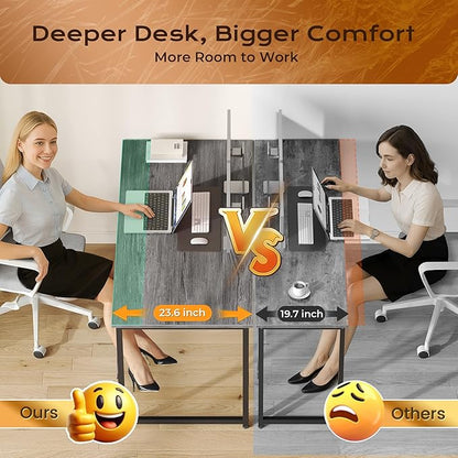 PRAISUN 48 X 24 Inch Computer Desk with Deeper Desktop, Gaming Office Writing Work Desk for Home Office, Study, Bedroom, Work from Home, Metal Frame, Grey