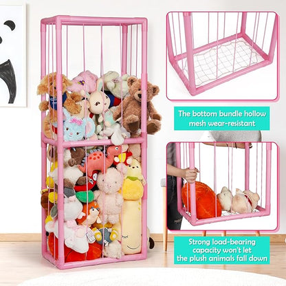 Stuffed Animal Zoo Storage Stuffed Animal Holder PVC Plush Storage Organizer Shelf with Elastic Band for Nursery Play Room Bedroom (Pink)