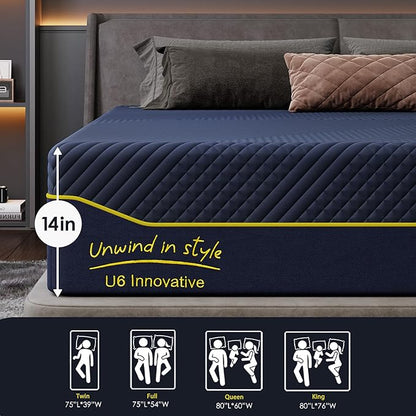SDHYL Full Mattress, 14 Inch Gel Infused Memory Foam Mattress for Good Sleep, Bed in a Box Mid Firm CertiPUR-US Certified & Fiberglass Free, Washable Cover, 75"*54"