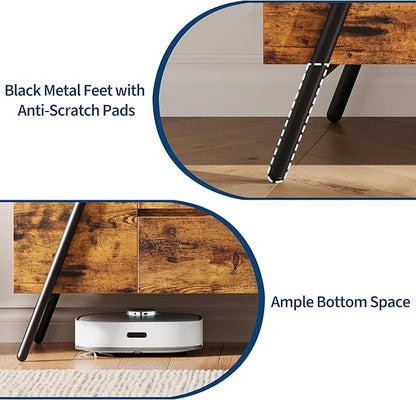 GarveeHome 55" Modern TV Stand with 2 Drawers, Adjustable Shelves, U-Shaped Metal Legs, Farmhouse Entertainment Center, Wooden TV Console for Living Room, Bedroom, Amber Oak