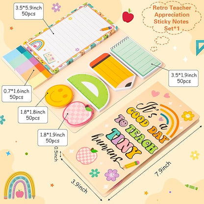 B1ykin Cute Sticky Notes Set - A Good Day to Teach Tiny Humans Self-Stick Notes Pad, 550 Sheets Writing Memo Pages Sticky Notepad for Teacher Appreciation Gifts, School Office Supplies (Retro Teacher)