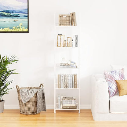 Bookshelf Storage Shelf Bookcase Freestanding Storage Stand for Living Room, Bedroom, Kitchen, Rust Resistance, Easy Assembly Free Combination Multi-Functional Organizer (5 Tiers,White)