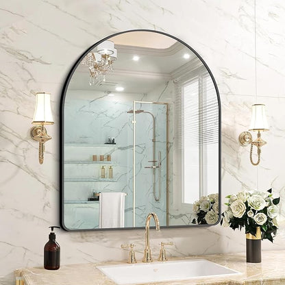 FORBATH Arched Bathroom Mirror 30x36 Inch, Bathroom Mirror Wall Mounted Modern Black Aluminum Frame Decor Dresser Mirror for Bedroom Living Room Entryway, Hanging or Leaning Against Wall