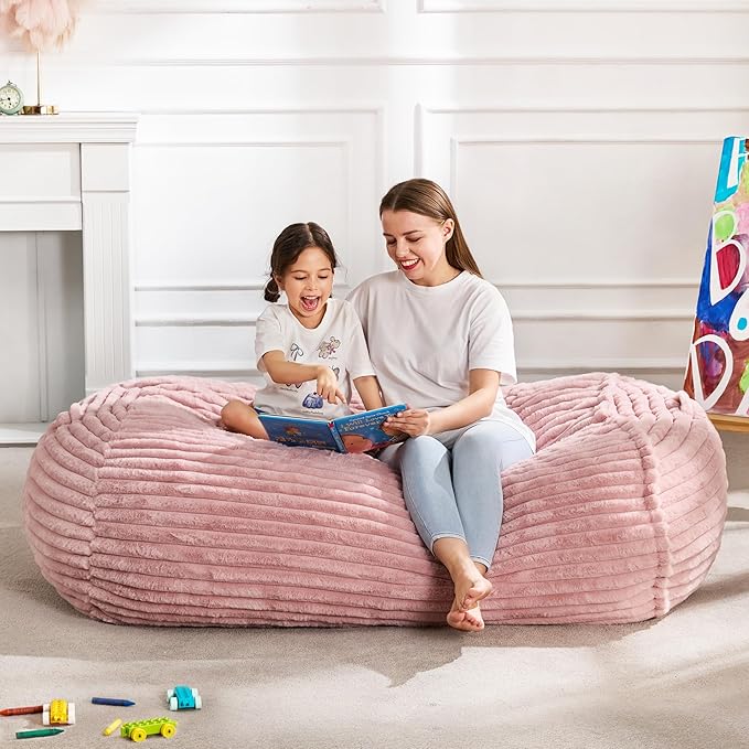 Hobestluk 4FT Bean Bag Chairs Adult Bean Bag with Portable Handle Comfy Large Bean Bag Chair with Removable Cover for Living Room Bedroom or Reading Nook (Stripe Pink, 4FT)