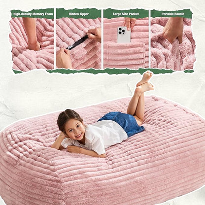 Hobestluk 3FT Bean Bag Chairs Adult Bean Bag with Portable Handle Comfy Large Bean Bag Chair with Removable Cover for Living Room Bedroom or Reading Nook (Stripe Pink, 3FT)