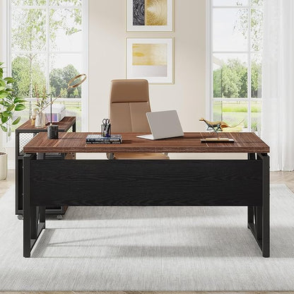 Tribesigns L Shaped Desk with Drawer Cabinet, 63" Executive Computer Desk and lateral File Cabinet, 2 Piece Home Office Furniture with Drawers for Hanging, Doors with Locks (Dark Brown, 63 inches)