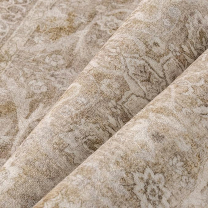 Brown 6x9 Area Rug Washable Vintage Living Room Carpet Bedroom Large Indoor Non Slip Soft Low Pile Thin Stain Resistant Distressed Accent Throw Rug for Dining Office Nursery