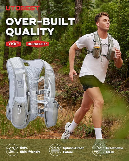 Running Vest, 5L Hydration Vest Lightweight, Breathable and Sweatproof Running Backpack, Adjustable Running Hydration Vest for Trail Running Marathon Race Jogging Cycling