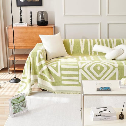 HANDONTIME Green Sofa Covers Chenille Couch Covers Universal Sofa Cover Boho Cover for Sofa 3 Seats Dogs Couch Furniture Protector Couch Cushion Covers Sectional Couch Covers for L Shaped 71" X150"