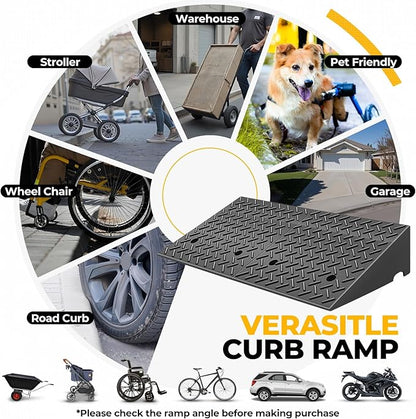 Auto Dynasty Rubber Curb Ramps, 7.9" Lift Height Curbside Driveway Ramp, 4410 LBS/2T Capacity Sidewalk Curb Ramp for Cars Trucks Bikes Motorcycles Wheelchairs, 2 Pack