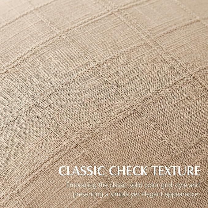 Foindtower Set of 2 Decorative Linen Check Throw Pillow Covers Neutral Farmhouse Vintage Cushion Covers Modern Coastal Boho Home Decor For Sofa Chair Couch Bedroom Living Room Outdoor,22×22 Inch,Camel