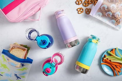Ello Emma 14oz Vacuum Insulated Stainless Steel Kids Water Bottle with Straw and Built-in Carrying Handle and Leak-Proof Locking Lid for School Backpack, Lunchbox and Outdoor Sports