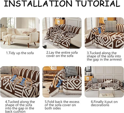 HANDONTIME Chocolate Boho Couch Cover Reversible Sofa Covers for 3 Cushion Couch Washable Couch Sofa Cover for Dogs Dark Couches Covers Chenille Couch Protector Couch Covers for Sofa, 59" X71"