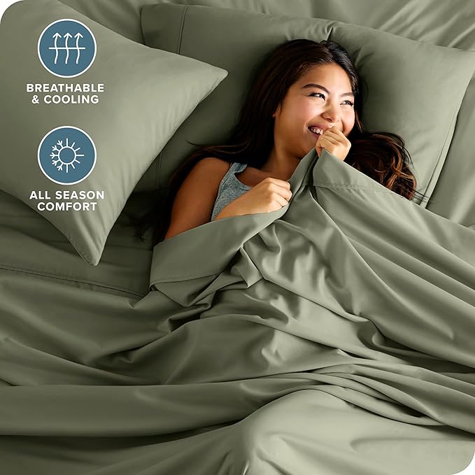 Bare Home Twin XL Sheet Set - 1800 Ultra-Soft Microfiber Twin Extra Long Bed Sheets - Double Brushed - Deep Pockets - Easy Fit - Extra Soft - 3 Piece Set - Bed Sheets & Pillowcases (Twin XL, Sage)