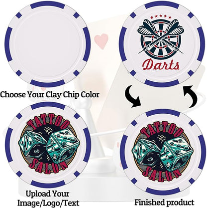 Custom Clay Poker Chips, 11.5Gram Personalized Poker Chips with Full Color Logo,Casino-Grade Monte Carlo Style Chips, Event Tokens for Texas Hold’em, Blackjack, Card Nights, Pack of 50