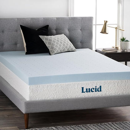 LUCID 4 Inch Gel Memory Foam Mattress Topper-Ventilated Design-Ultra Plush-Queen