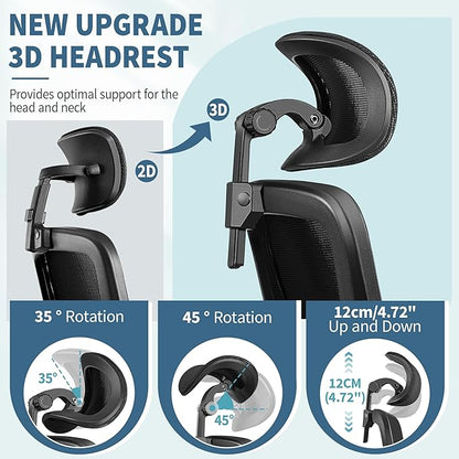 FelixKing Ergonomic Office Chair, Headrest Desk Chair with Adjustable Lumbar Support, Home Office Swivel Task Chair with High Back and Armrest, Adjustable Height Gaming Chair(Black)