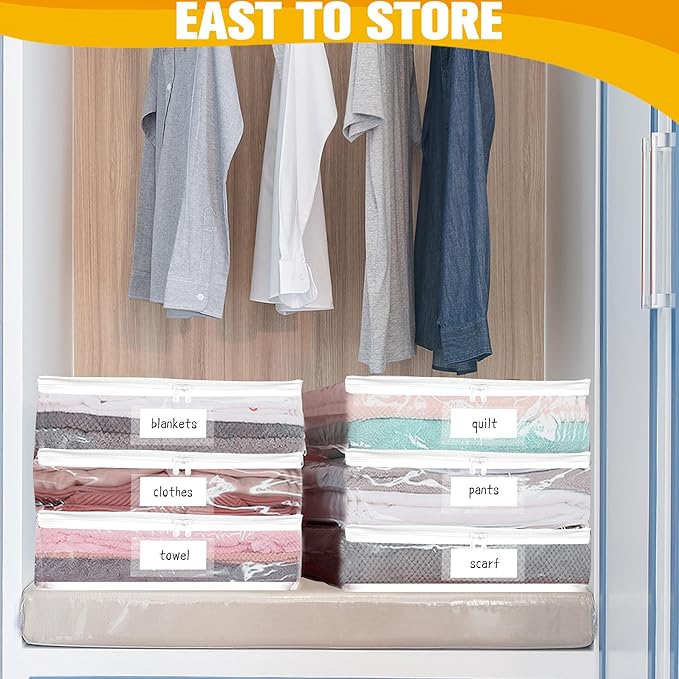 Plastic Storage Bags with Easy-Glide Zipper, Pack of 6, Durable Clear Vinyl Zippered Storage Bags for Clothes Sweaters Comforters Blankets Sheets Bedding (15.7 x 13.8 x 3.9 Inch)