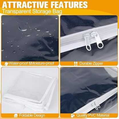 Plastic Storage Bags with Easy-Glide Zipper, Pack of 6, Durable Clear Vinyl Zippered Storage Bags for Clothes Sweaters Comforters Blankets Sheets Bedding (14.2 x 12 x 3.2 Inch)