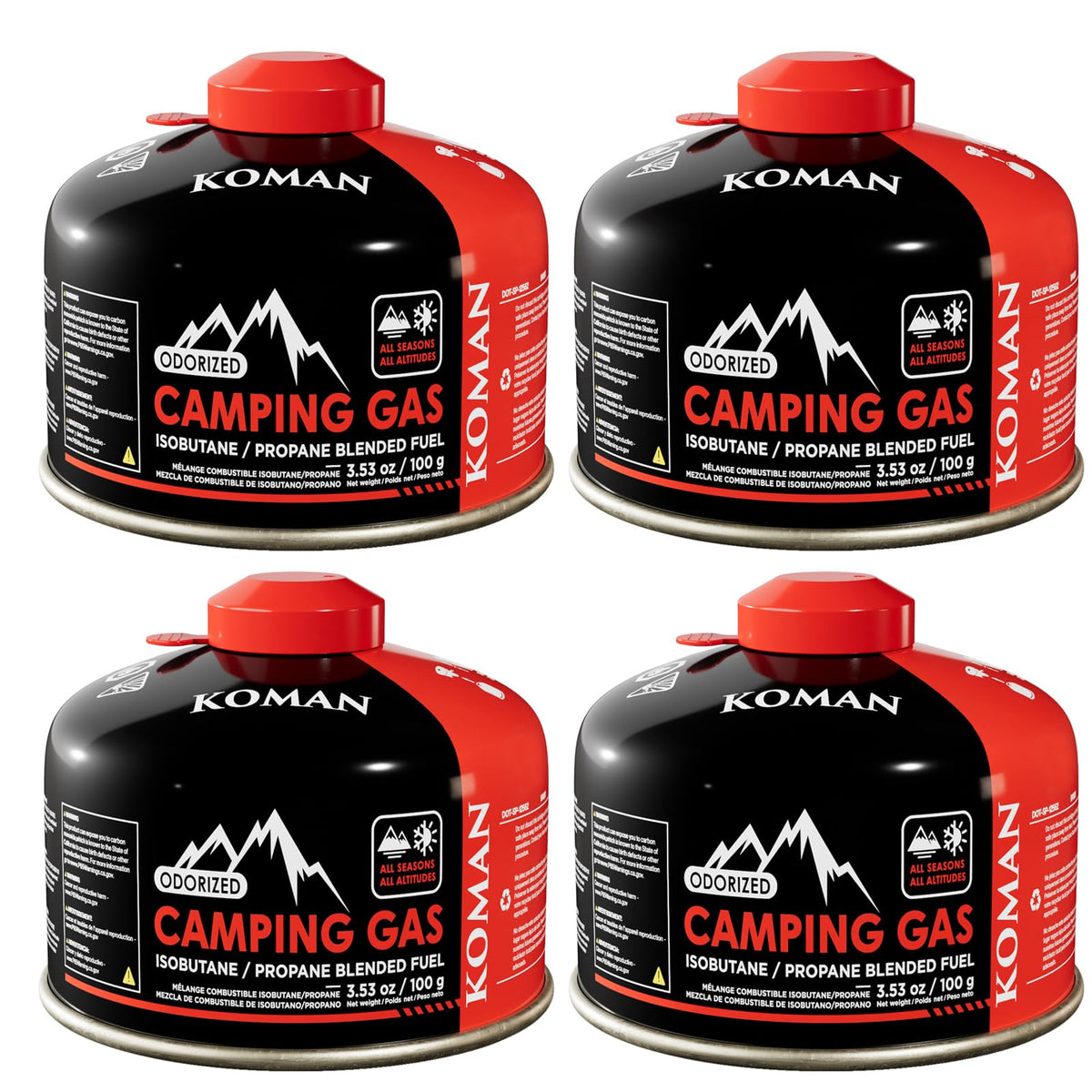 KOMAN Isobutane Fuel Canister 100 Gram Camping Stove Fuel Butane Propane Blend Camping Fuel Gas Canister Butane Fuel Canister Backpacking Stove Fuel (4 Pack)