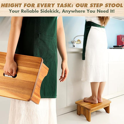 Wooden Step Stool, 6.5'' One Step Stool for Adults, Wooden Beside Step Support with 550 Lbs Load Capacity,Heavy Duty/Portable/Nonslip/Durable Construction Safe Step Platform for Bedroom/Kitchen