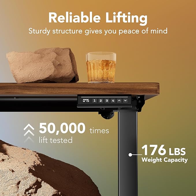 HUANUO 43 x 24 inch Electric Standing Desk Adjustable Height, 4 Memory Height Settings, Sit Stand Up Desk for Home Office & Computer Workstation, Black Walnut