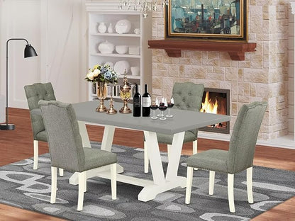 East West Furniture V097EL207-5 5 Piece Modern Dining Table Set Includes a Rectangle Wooden Table with V-Legs and 4 Gray Linen Fabric Upholstered Chairs, 40x72 Inch, Multi-Color