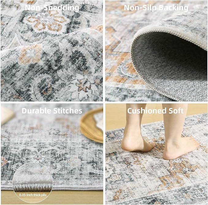 8x10 Area Rugs Washable Rug: Large Living Room Rug Stain Resistant Distressed Vintage Non Slip Low Pile Faux Wool Soft Boho Area Rug for Bedroom Bedside Indoor Kids Playroom Farmhouse Dining Room