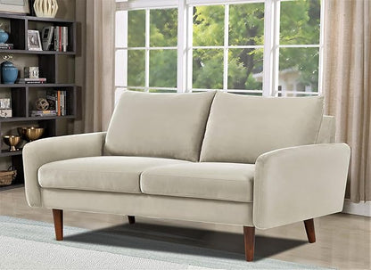 Container Furniture Direct Kent Velvet Loveseat Sofa for Modern Living Rooms and Compact Spaces, Comfy 2 Seater Couch Studio Apartment Furniture with Sleek Design, Ivory