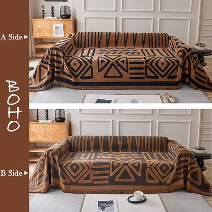 HANDONTIME Boho Geometric Couch Covers for Sofa Pet Friendly Brown and Black Sofa Covers Washable Chenille Couch Blanket Cover for 2 3 Cushion Couches Pet Protector Furniture Cover Soft, 71" X 118"