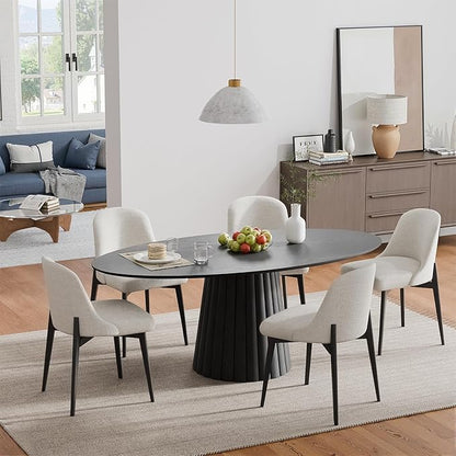 Casaphoria 67" Oval Dining Table, Modern Wood Kitchen Table with Cone Shaped Strip Convex Base for Living Room & Dining Room, Easy Assembly Farmhouse Furniture for 4-6, Black